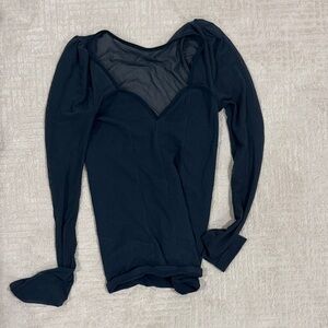Free people Navy teal blue Long Sleeve Mesh Top